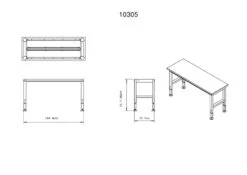 HBM Werkbank Met Massief Houten Blad, In Hoogte Verstelbaar, 152 Cm -Kwaliteitswinkel Voor Thuishulpmiddelen 10305 frame maten.jpg 1200x600 e916cebc88