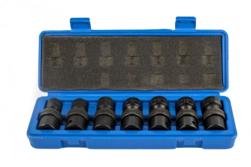 HBM 7 Delige 1/2" Krachtdoppenset Metrische Maten Met Kniegewrichten