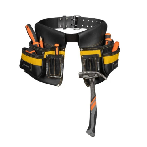 ToolPack Industriële Gereedschapsgordel, 2 Afneembare Holsters, Verstelbare Leren Riem, Metalen Gesp