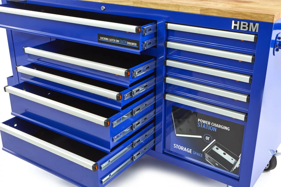 HBM Gereedschapswagen Met Achterwand, Houten Werkblad, 158 Cm, Blauw 7 HBM Gereedschapswagen Met Achterwand, Houten Werkblad, 158 Cm, Blauw - Afbeelding 5