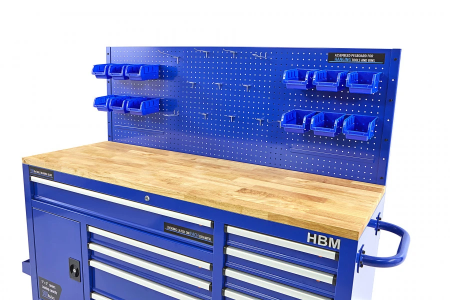 HBM Gereedschapswagen Met Achterwand, Houten Werkblad, 158 Cm, Blauw 11 HBM Gereedschapswagen Met Achterwand, Houten Werkblad, 158 Cm, Blauw - Afbeelding 9