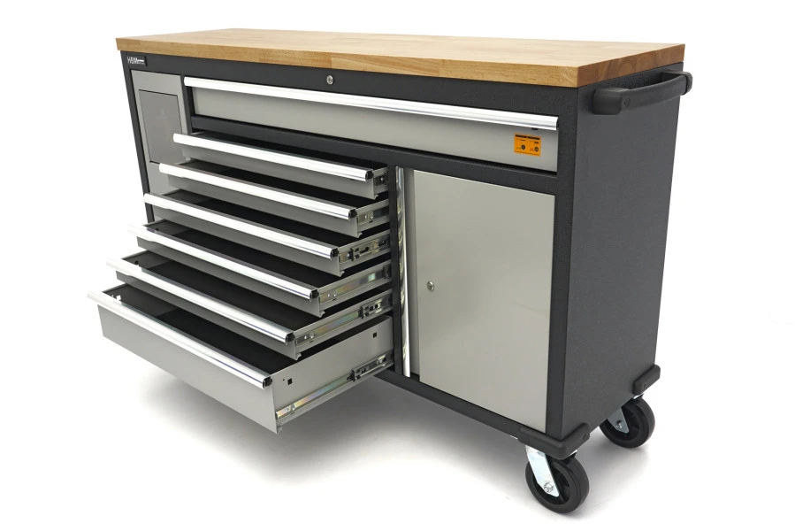 HBM Gereedschapswagen Met Houten Werkblad - 168 Cm - Grijs 7 HBM Gereedschapswagen Met Houten Werkblad - 168 Cm - Grijs - Afbeelding 5