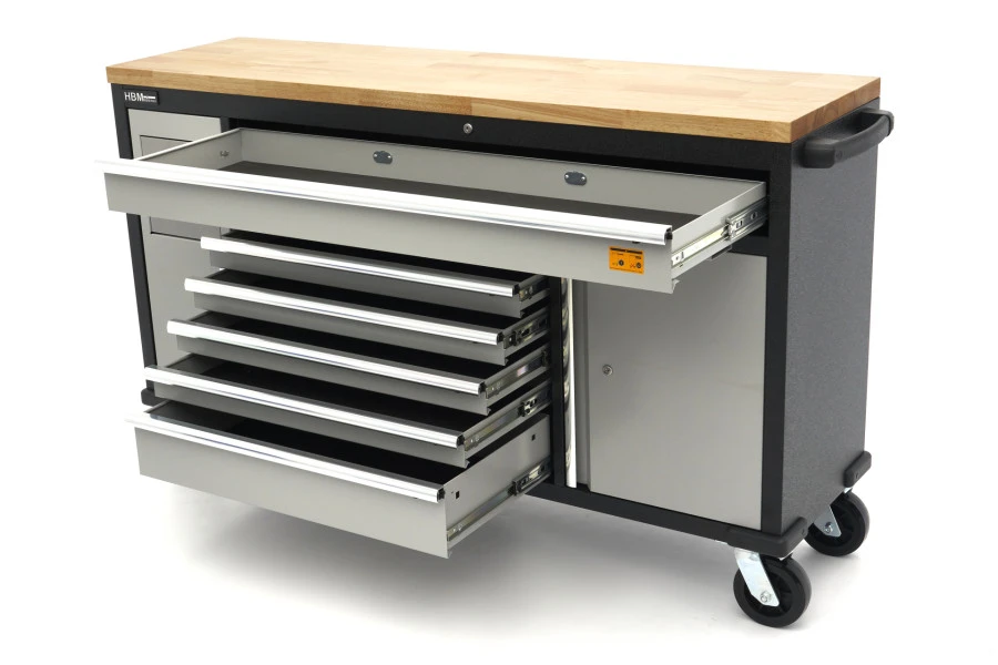 HBM Gereedschapswagen Met Houten Werkblad - 168 Cm - Grijs 8 HBM Gereedschapswagen Met Houten Werkblad - 168 Cm - Grijs - Afbeelding 6