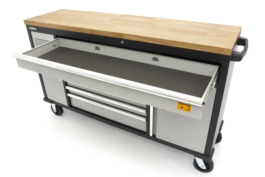 HBM Gereedschapswagen Met Houten Werkblad - 168 Cm - Grijs 9 HBM Gereedschapswagen Met Houten Werkblad - 168 Cm - Grijs - Afbeelding 7